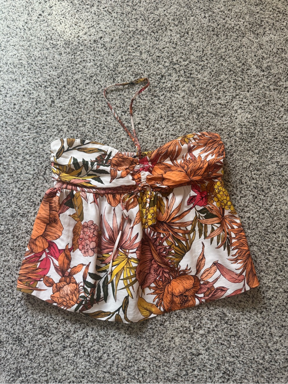 Express Womens Floral Strapless Romper in White, Orange & Yellow
